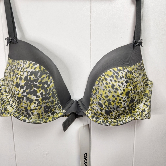 DKNY Yellow Animal Print Padded Underwire Plunge Bra New NWT 36C Lingerie Sexy - Picture 5 of 5